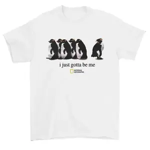 National Geographic Cotton Short Sleeve T-Shirt I Just Gotta Be Me Graphic Penguin,Hoodie and Sweatshirt for autumn and winter,Crew Neck Loose Fit Casual Streetwear Tee for Him & Her