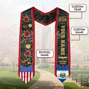 El Salvador and USA Flag Graduation Stole 2026 Personalized Salvadoran Pride Graduation Sash