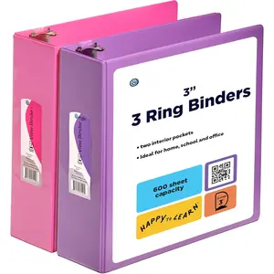 3 Inch Binder (2 Pack)  and Purple 3 Ring Binder 3 inch, Clear View Cover with 2 Inside Pockets, Three Ring Binders for , Office and School Supplies -
