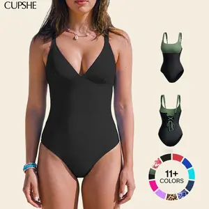 【Restocked】CUPSHE One-Piece Swimsuit: Plunging V Neck Sculpting Tummy Control Bathing Suit Swimswimsuits Swimwear with Adjustable Lace-Up Back (Size XS-3XL) Swimoutfit Bathing suit #DealsForYouDays