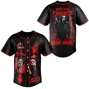 Retro Horror Baseball Jersey – 90s Slasher Inspired Shirt, Vintage Button Up Apparel