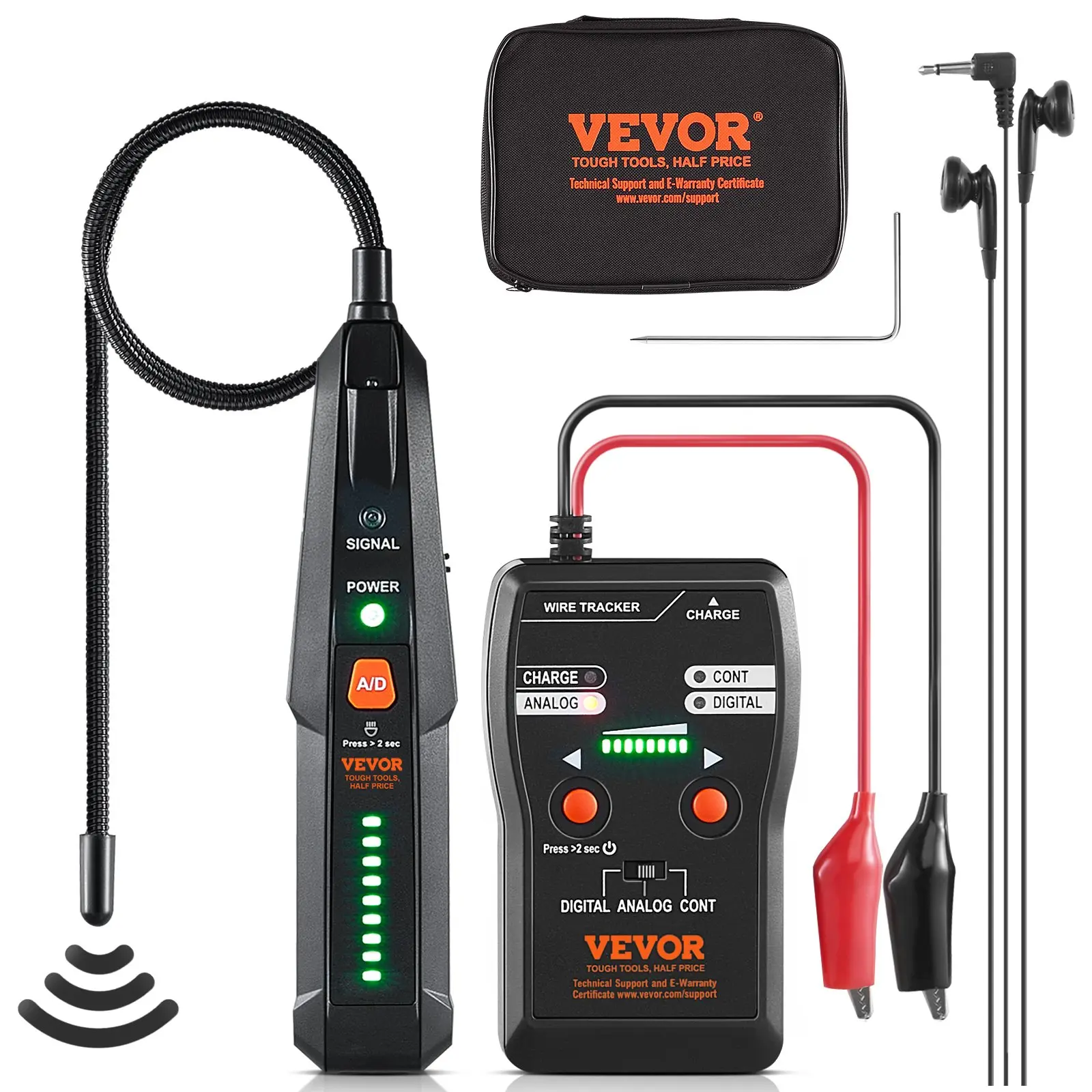 VEVOR Handheld Subterranean Wire Locator, 6.5 FT Detection Depth, 3280 FT Range, Earphone-Included Cable Tracer & Break Detector for Hidden Pet Fences, Sprinkler Valves, Handheld Tool, Signal