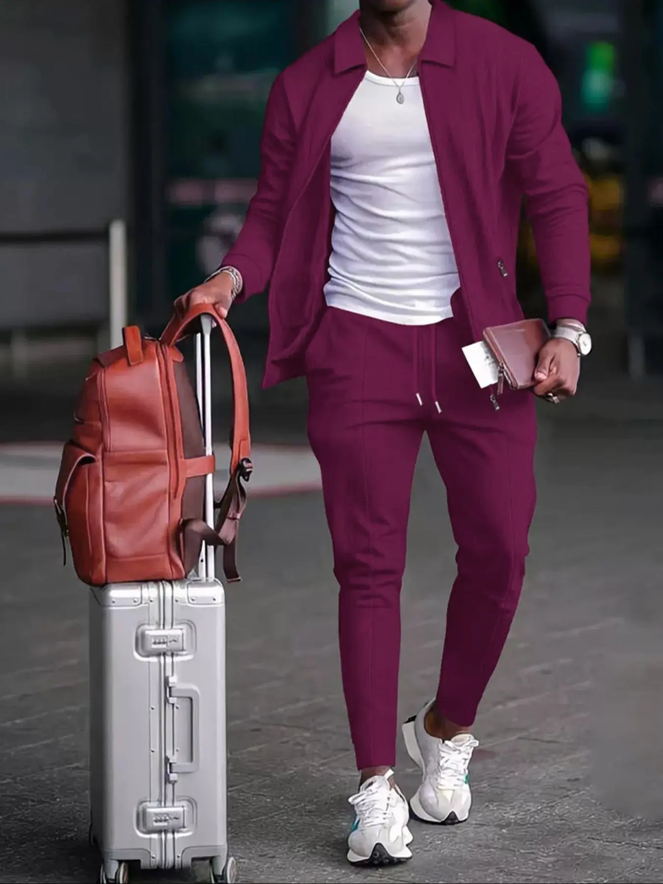 Men's Athletic 2-Piece Tracksuit Set, Athletic Activewear Tracksuits, Sports Suit Tracksuits, Waffle Knit Fabric, Zip-Up Design, Long Sleeve & Jogger Pants, Ideal for Gym Workouts & Running, Athletic Workout Clothing, Athletic Training Apparel