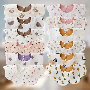 12 Pack Baby Drool Bibs – Waterproof Muslin Baby Bibs for Boys & Girls, Soft Double Layer Cartoon Feeding & Teething Bibs solid color