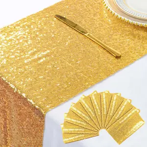 【Graduation Decoration】Sequin Table Runner  6/10 Pack 12" x 108" Glitter Fabric Linens for  for Birthday Wedding Banquet, Holiday Party Baby Shower Bridal Shower Thanksgiving Christmas Decoration