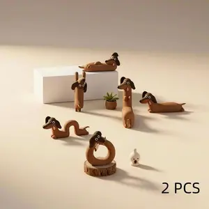 2pcs Dachshund Dog Figurines, Sausage Dog Desk Decoration, Office Desktop Pet Decor, Birthday Gift, Display Screen Ornament