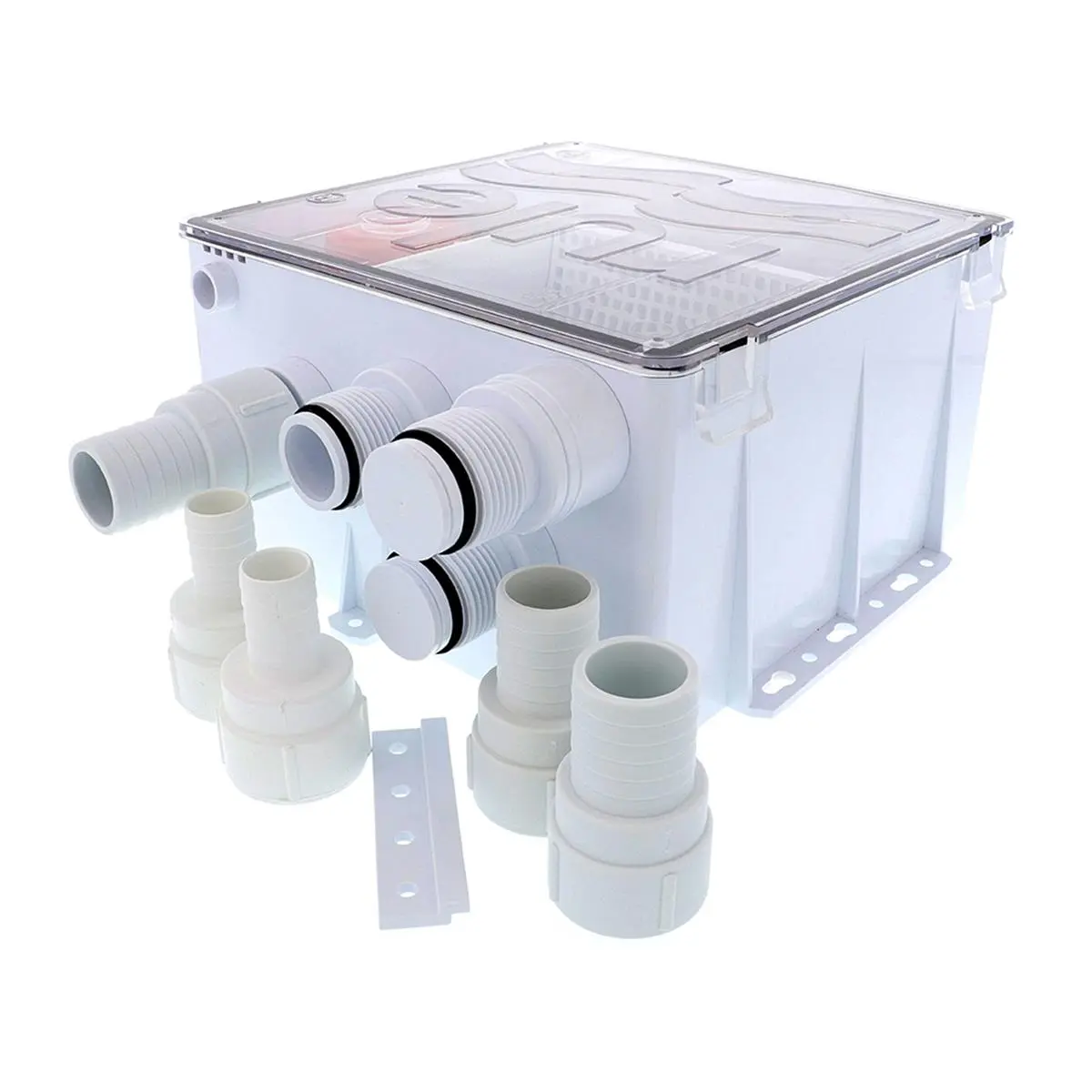 212 MAIN Shower Drain Box - 12V Sump System with 1100 GPH Automatic Pump, Float Switch, Multiple Inlet Ports and a Compact Design, Shower Drain System, 1100 Gph Output