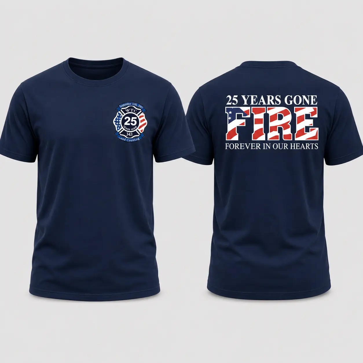 Men’s 9/11 Firefighter Memorial Short-Sleeve Graphic T-Shirt, 25 Years Gone Forever in Our Hearts Tribute Tee, 2001–2026