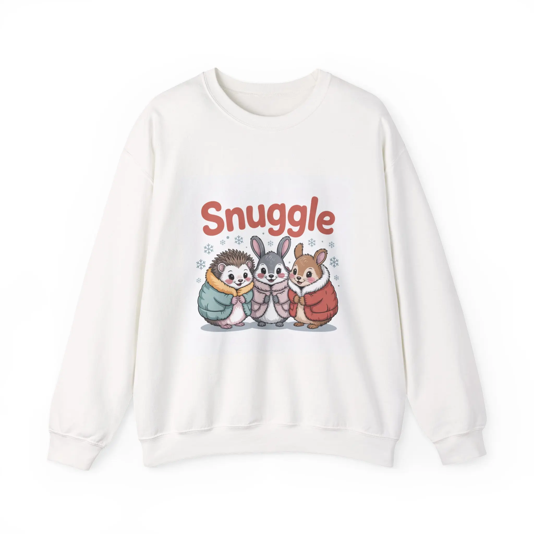 Snuggle Tiny Winter Animals Sweatshirt | cute winter animal shirt, cozy critter illustration