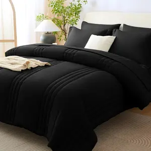 King Size Comforter Sets - 7 Piece Bed in a Bag Black Comforter Set with Sheets Luxury Bed Set All, Soft Bedding Set with Down Alternative Comforter, Sheets, Pillowcases & Shams