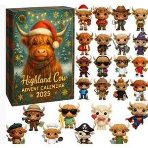 New Scottish Highland Cow Countdown Blind Box Christmas Tree Decoration Gift Box, Festive Holiday Decor, Unique Xmas Present Idea