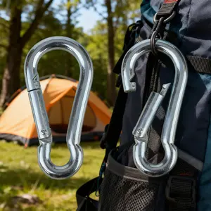 Snap Fastener, Carabiner Buckle, Stainless Steel Spring Snap Hook, Spring Snap Clip Link Hooks, Silver Carabiner Clip for Gym Cable Machine & Outdoor Travel - Multi-Purpose Stainless Steel Clip Hooks for Water Bottles, Keys, Bags, Gym Equipment