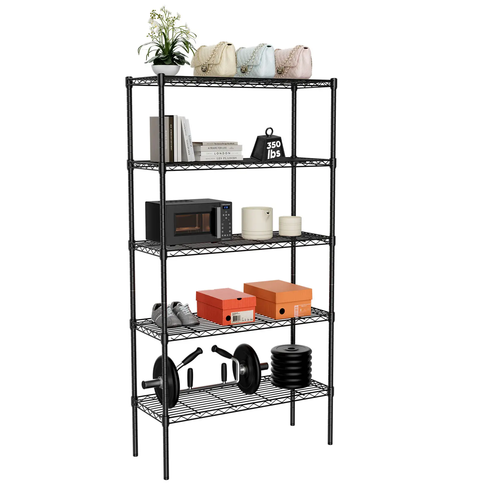Sweet Furniture Heavy-Duty Waterproof Metal Storage Shelving Unit - 3/4/5-Tier Adjustable Height Wire Racks, Freestanding Home Organizer, 25+ kg Capacity, Ideal for Closet Storage, Under Sink Organization, Vanity Shelves, Adjustable Height Storage, Storag