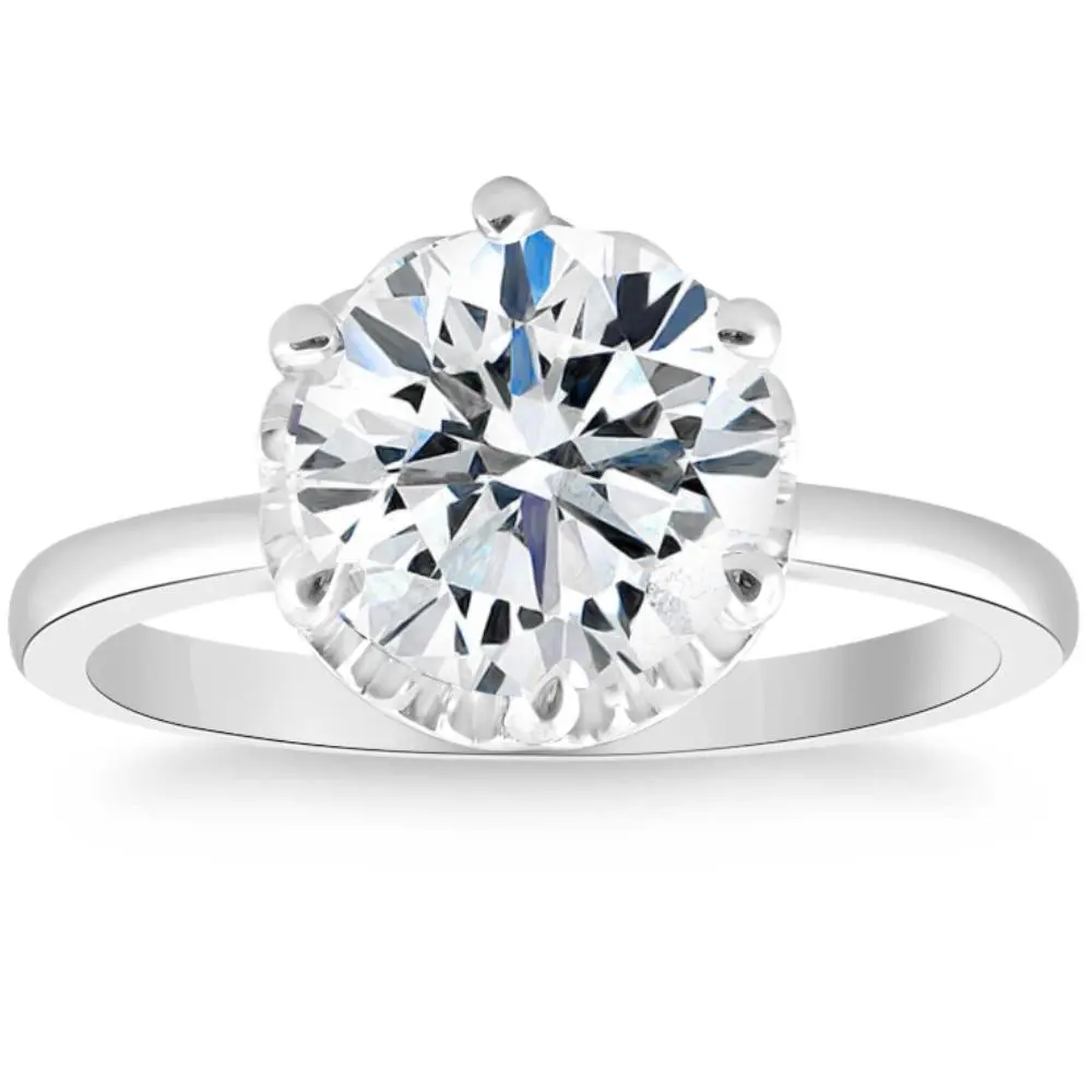3Ct Round Cut Certified Lab Grown Diamond Engagement Ring White or Yellow Gold