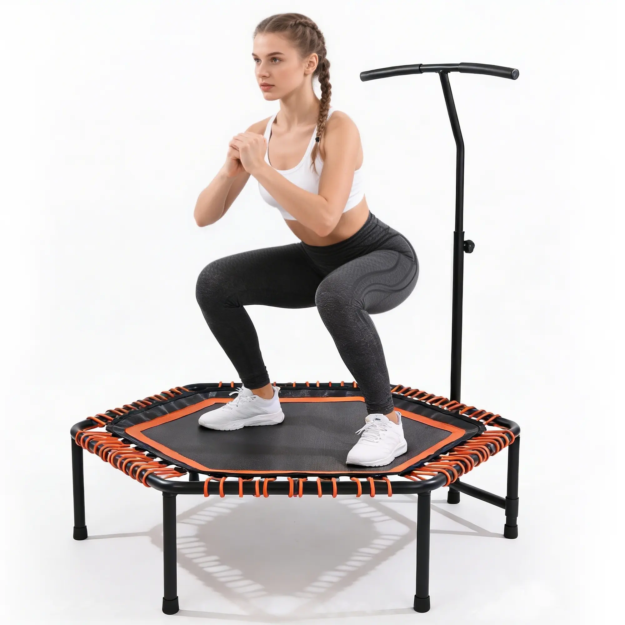 Mersco 48" Exercise Trampoline for Adults, Quiet Bungee Rebounder with Adjustable Handlebar, 330 lbs Capacity Steel Frame for Home Cardio Workout, Reinforced Thickened Trampoline, Workout Equipment, Home Workout