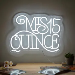 Mis Quince Neon Sign Mis Quinceanera Neon Light with 15 Design,Dimmable LED Mis 15 Años Neon Light for Quinceañera Party Home Bedroom Wall Decor, Sweet 15 Birthday Present for Teen Girl