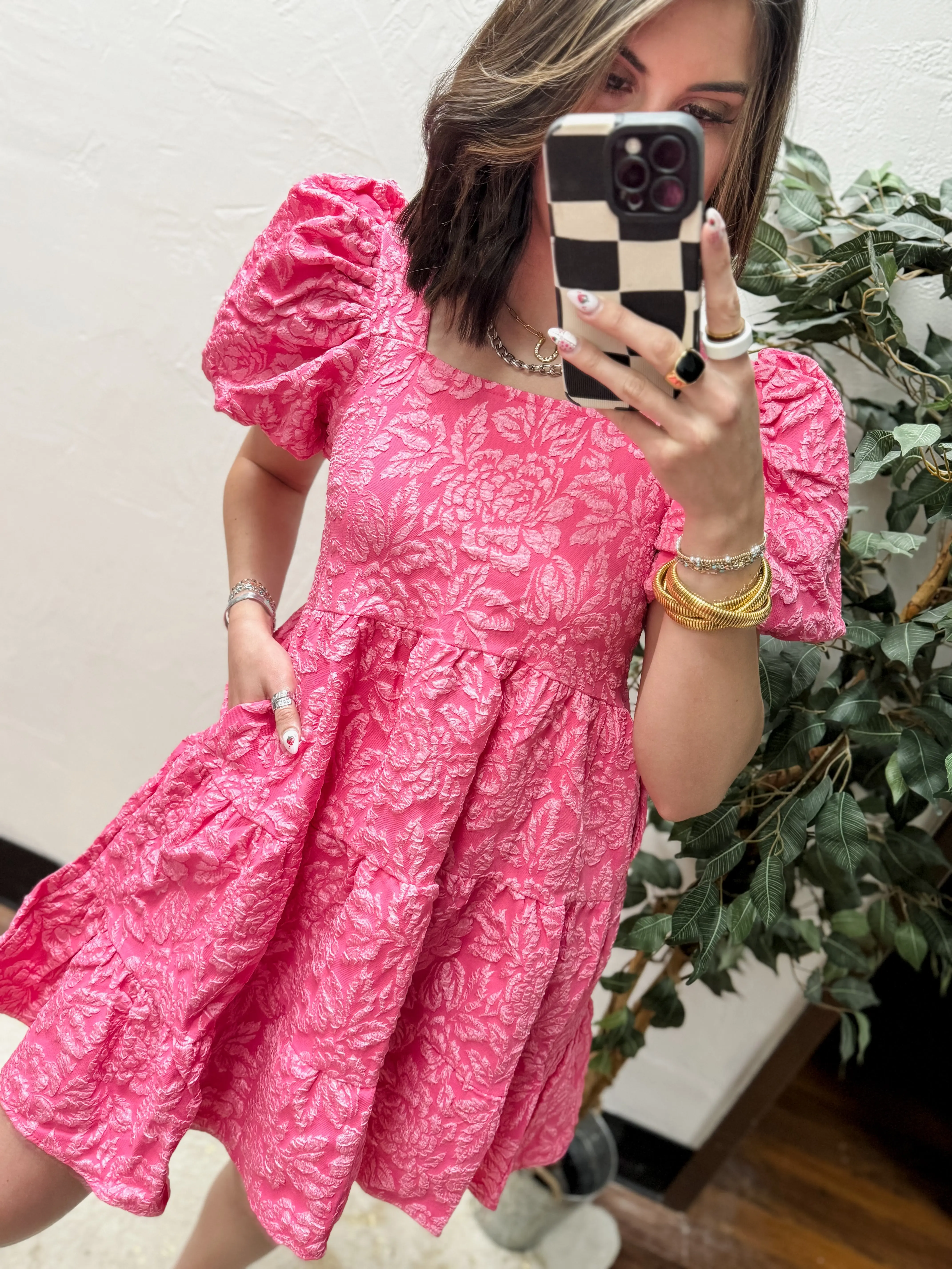 The Dolly Doll Jacquard Dress - Pink