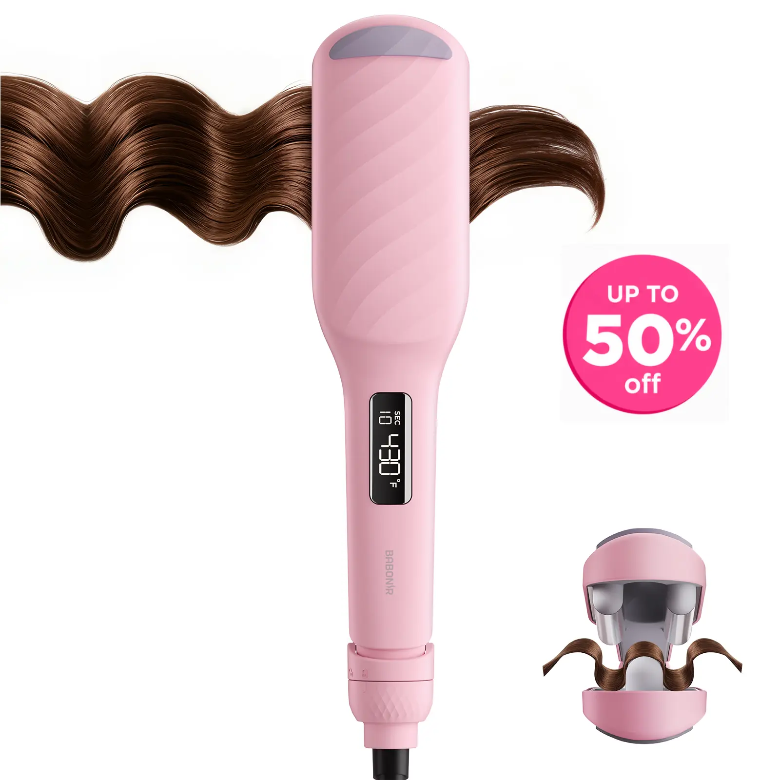 BABONIR Curling Iron Hair Crimper Waver, 1 Inch 3 Barrel Hair Waver for Women, Ionic Ceramic Deep Wave Curling Iron for Beach Waves, Fast Heating, Anti-Scald Design, Dual Voltage, Easy to Use, Pink