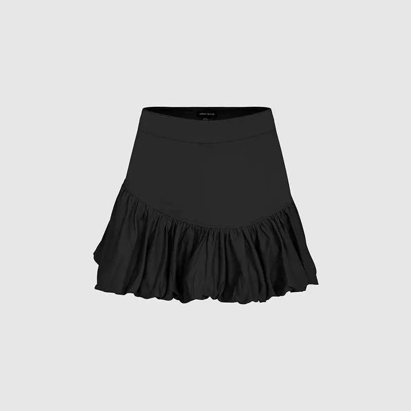 URBAN REVIVO Women's High-Waist Viscose Blend Bubble Hem Mini Skirt - 2000s Aesthetic, Cute, Spring Date Night Casual Bottom, Buttery Soft, Flowy, Flattering Fit, Thick Fabric For Confidence, Chic, Chiffonlike Flow, Viscose Blend Feels Luxe, Evening