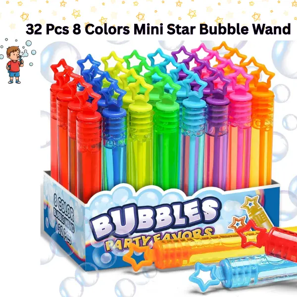 32 PCS Neon Mini Bubble Wands Bulk Set - Kids' Outdoor Bubble Toys, Party Favors, Goodie Bag Stuffers for 3 Years and Up, Classroom Event, Any Occasion