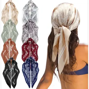 [Summervibes] A Set of 8/4 Pcs Women Silk Bandana,27.5 x 27.5 Inch Square Satin Head Scarves,Hair Wrap Neck Scarf for Sleeping,Christmas Party Gifts,Hand Tools Kits Turban Hijab Tassel Design Turban