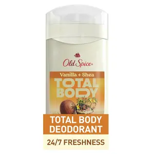 Old Spice Total Body Deodorant Stick for Men, Vanilla + Shea Scent, Aluminum Free, 24/7 Odor Protection, Dermatologist Tested, Gentle on Skin, 3.0 oz
