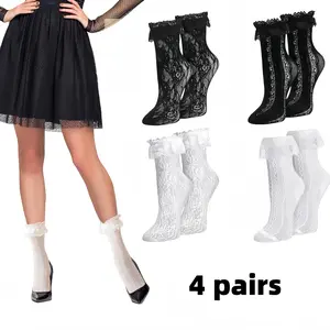 Womens Lace Ankle Socks Ruffle Frilly Dress Socks Sexy Mesh Lace Trim Lolita Sock Lacy Ruffled Bootie Sock for Woman