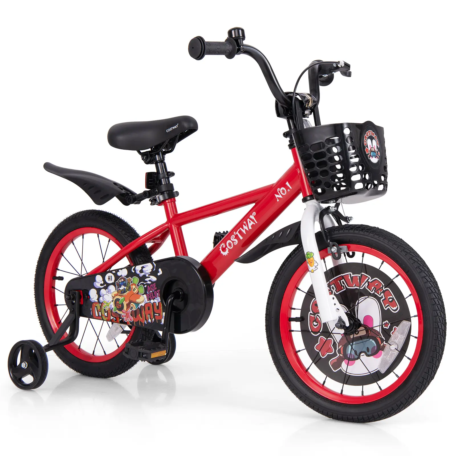 COSTWAY - 12/14/16/18 Inch Kids Bike Adjustable with Storage Basket and Double Brake COSTWAY - 12/14/16/18 Inch Kids Bike Adjustable with Storage Basket and Double Brake