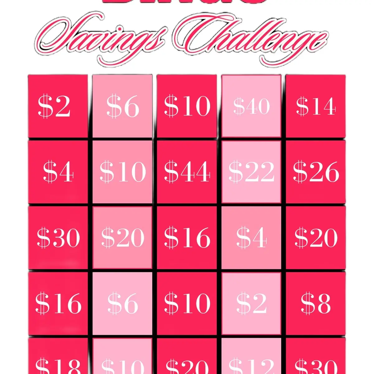 Bingo savings challenge, blackout edition