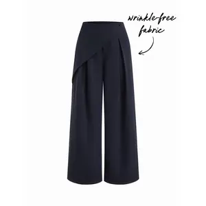 Cider Wrinkle-free Fabric Mid Rise Wrap Wide Leg Trousers