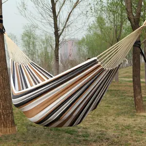 Double Canvas No Rod Single Hammock Outdoor Camping Indoor Children's Swing Thickened Striped Hammock Anti-Tip