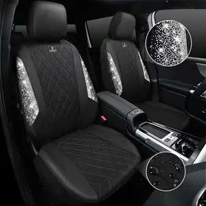 GOITHCA Car Seat Covers 2 Front Sets, Waterproof Shining Glitter Sparkly Crystal, Universal Fit for 95% Automotive Truck SUV, Black Silver Rhinestone, Cute for Women Girls