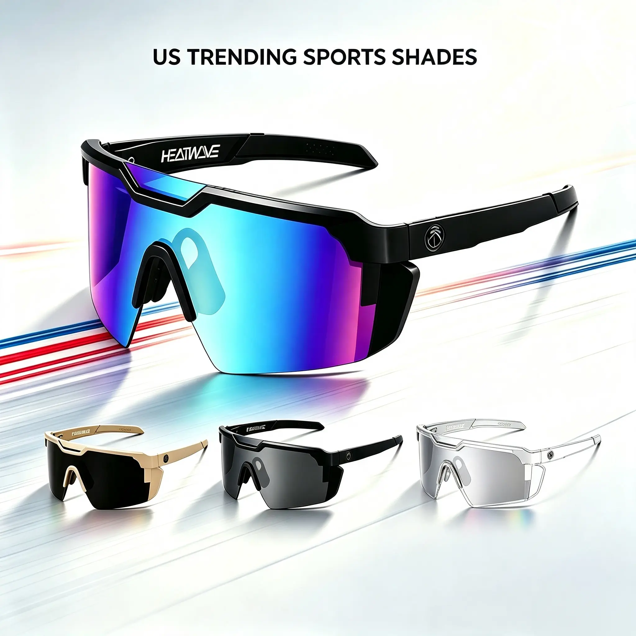 HEATWAVE UV400 Sports Sunglasses for Men Women, ANSI Z87+ Certified Photochromic & Mirrored Shield Cycling Glasses