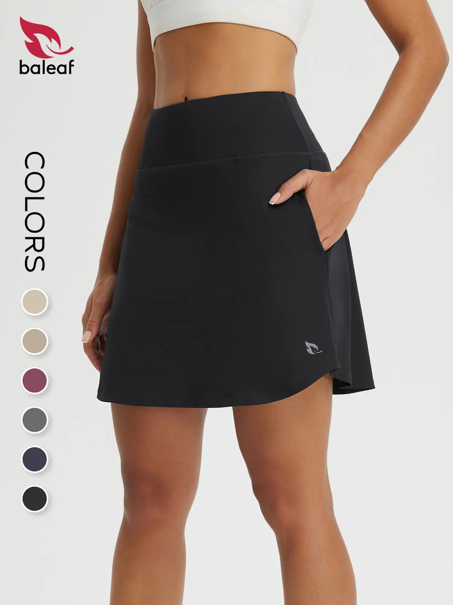 baleaf Women's High-Waisted A-Line Skort, 18" Quick-Dry Silk-Like Fabric with Pockets, Curved Front for Running, Travel & Golf, UPF 50+