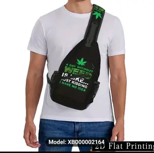 Stylish Leaf Print Crossbody Bag With Adjustable Zipper, Versatile Casual Motorcycle Chest Pack For Outings