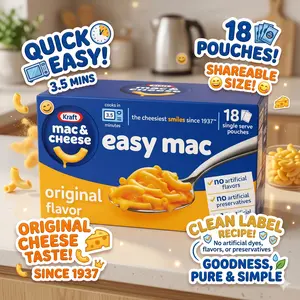 Kraft Easy Mac and Cheese, 18 Packets, for Easy Dinner or Dinner Sides, Original Flavor, No Artificial Flavors, Preservatives or Dyes, 38.7 oz
