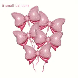 5-Piece Small Bow Foil Balloons Set, Polka Dot Candy Color Bows Aluminum Film Balloons, Wedding Birthday Party Decorations