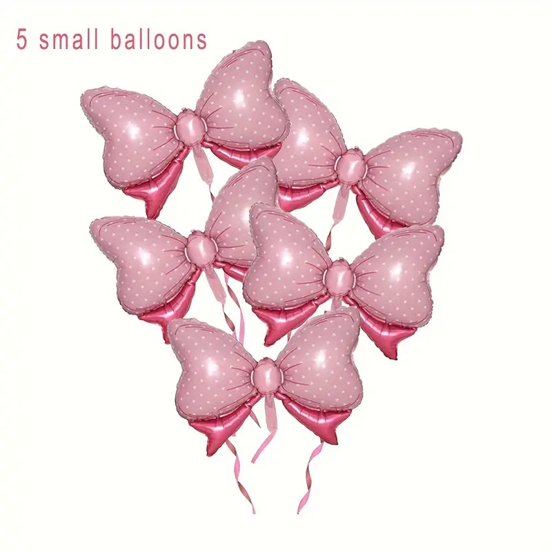 5pcs Small Pink Bow Foil Balloon Set, Polka Dot Candy Color Bow Foil Balloons, Wedding Decorations, Birthday Party Decorations, Anniversary Decorations, Graduation Decorations, Holiday Decorations, Baptism Decorations