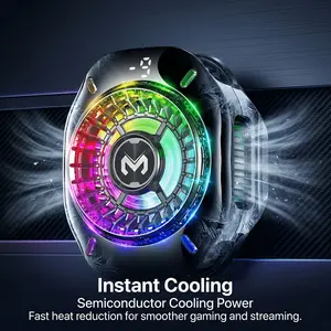 MEMO CX10 USB Magnetic Phone Cooler with Digital Display, Semiconductor Cooling Fan, RGB Light, Magnetic/Clip-On Design, Type-C Power Input, No Battery, Compatible with iPhone 12+, 10/8/4 Pcs Finger+Cooling Accessory, Black