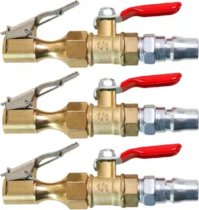 3 Packs Locking Air Chuck with Quick Connect, Tire Inflator Deflator Tool for Car, Motorcycle, Electric Bike Tires, Versatile Air Compressor Accessory with Switch for Inflation, Deflation & Dust Blowing