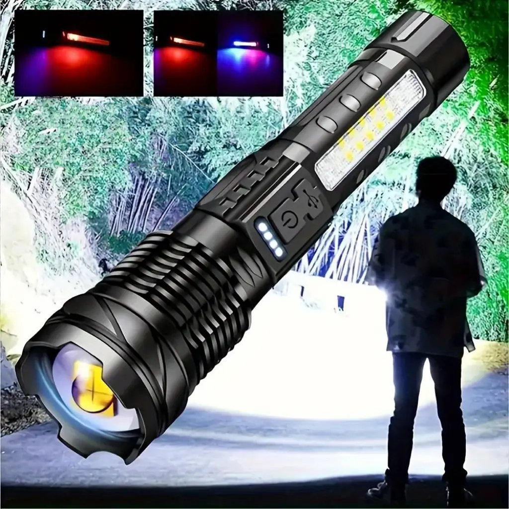 MABREGU Super Bright LED Laser Aluminum Flashlight - Rechargeable, IPX6 Waterproof, 3 Functions, Easy to Carry with Lanyard & Pocket Clip - Lighting L