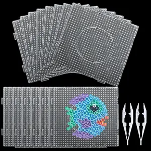 18PCS 5mm Fuse Bead Pegboards Large Plastic Fuse Beads Boards with 2 Beads Tweezers Melty Beads Square Peg Boards Kit for DIY Craft