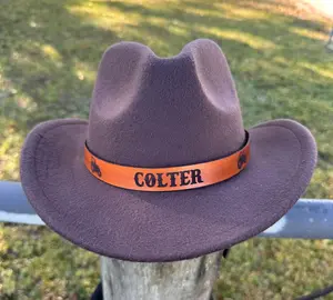 Tractor Kids Cowboy Hat with Personalized Genuine Leather Custom Band, Custom name with Tractor Youth Fit