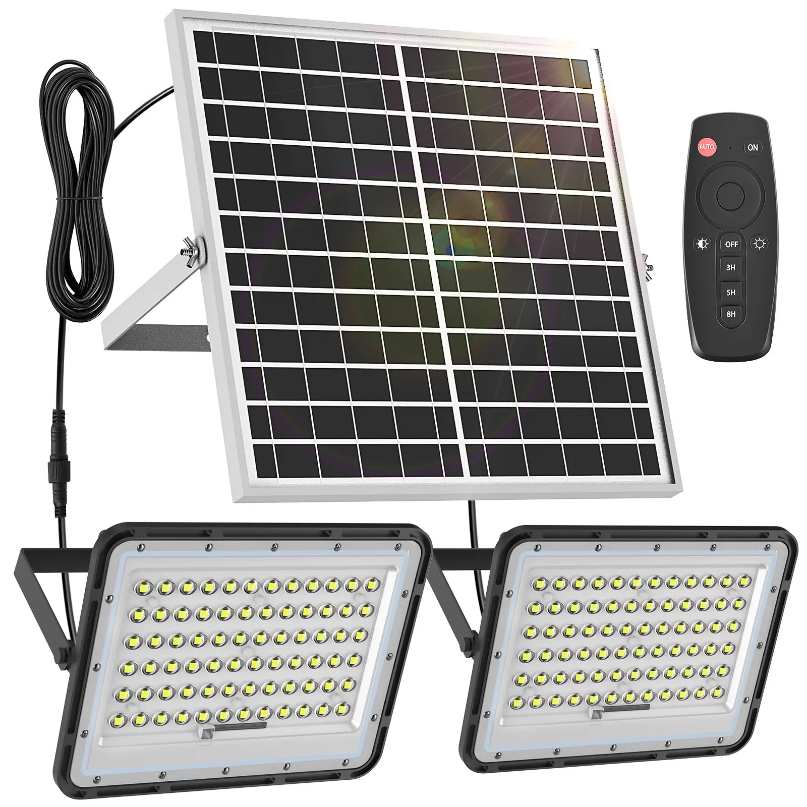 200 Watts Solar Flood Light Outdoor 1500LM Dual White Floodlights Auto On/Off Dusk to Dawn with Remote Control for Yard, Garden, Shed, Barn.