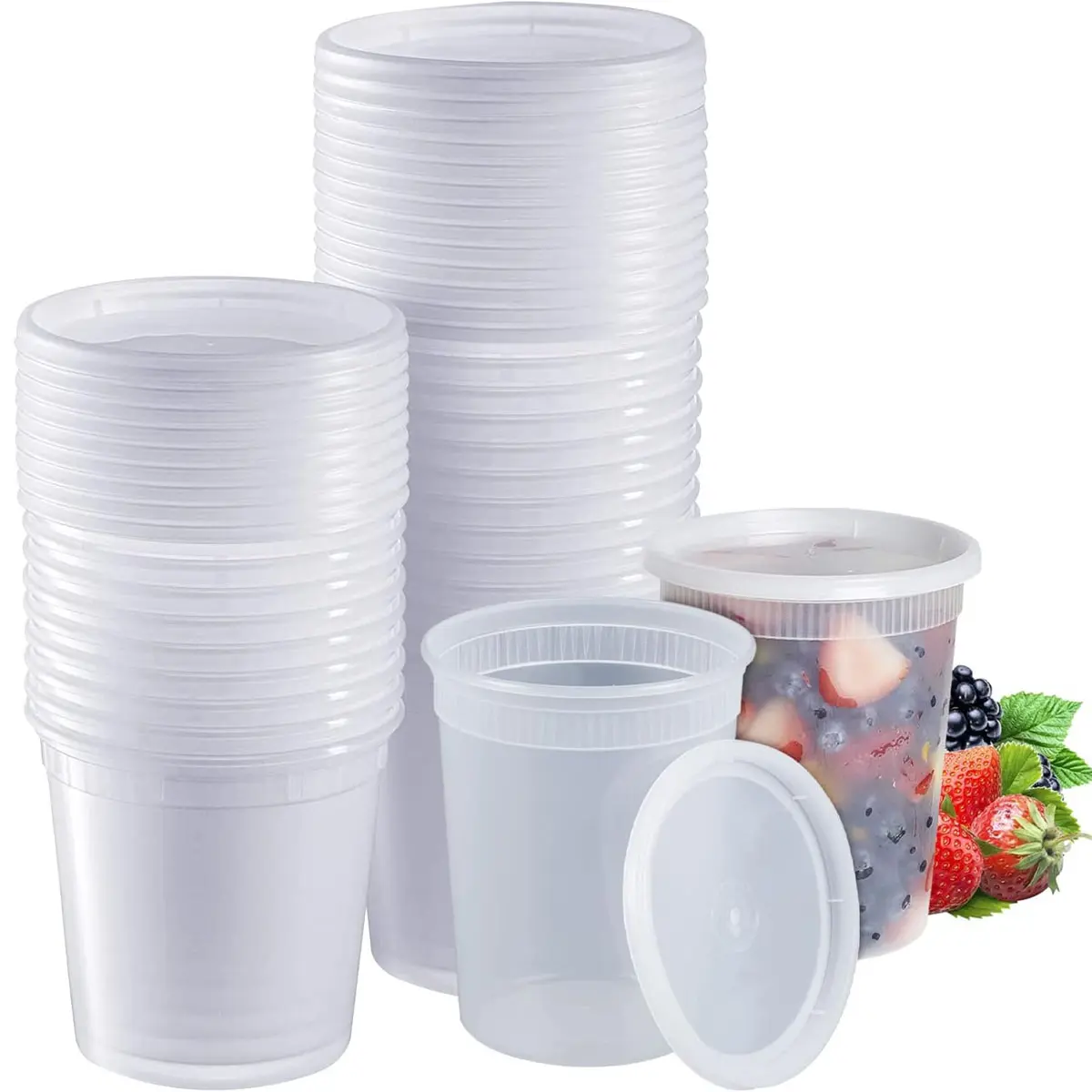 [3 Sets - 32oz] Plastic Cooked Food Storage Soup Togo Container With Sealed Lid Clear Disposable Takeout Quart Container Freezer| Meal Preparation| Stackable| Leak-proof| BPA-free| Microwaveable