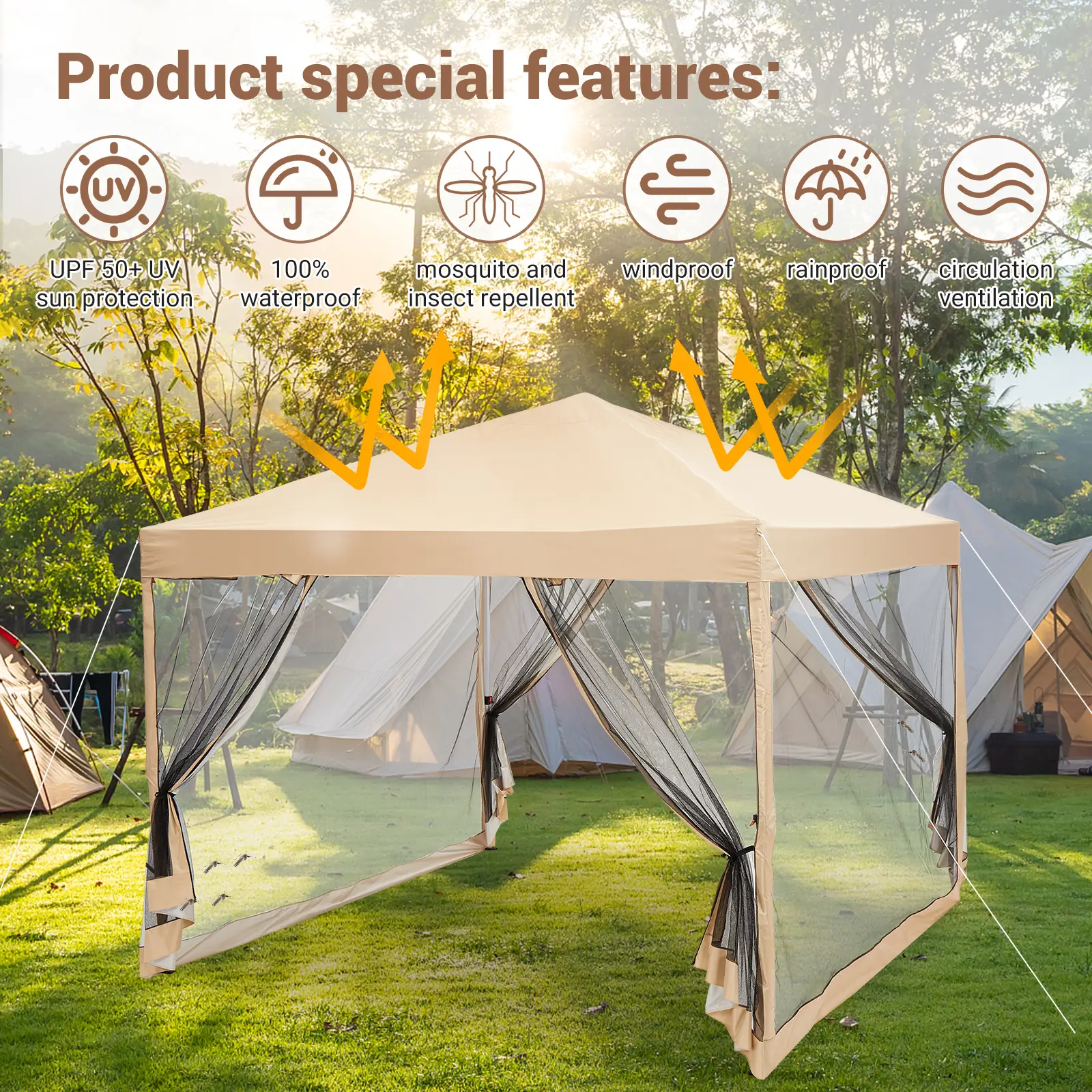Summervibes Flash sale home items 10x10ft Easy Setup Pop Up Canopy Tent, Outdoor Gazebo with Mesh Mosquito Netting, Removable Sidewalls Waterproof Camping Canopy, UV Protection Portable Sun Shelter for Camping, Patio, Beach, Events, Canopy Sunshade, Uv Re