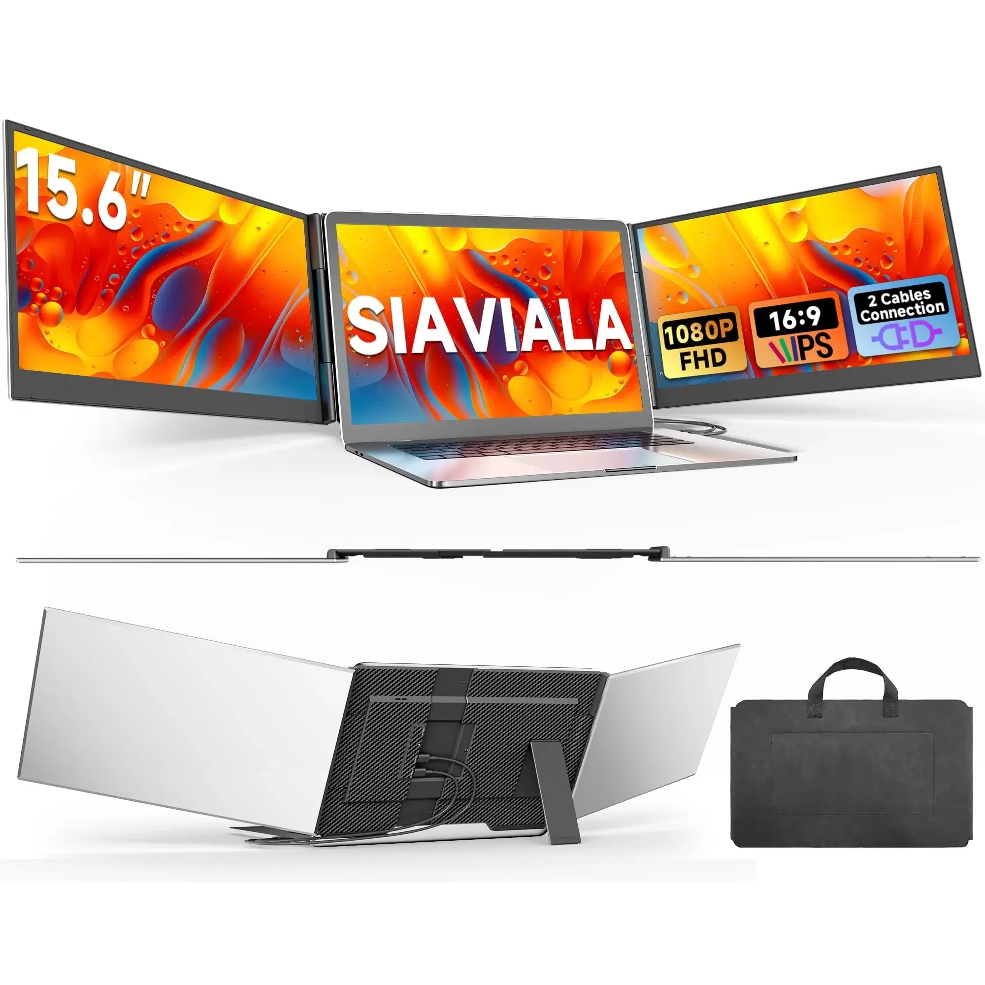 15.6" Laptop Screen Extender, Ultra Light & Thin Triple Portable Monitor for Laptop with 1080P FHD IPS Display, 2 Cable USB-C/HDMI Plug-Play Monitor Extender for Mac/Win/Android/  window  , Fits 13-17" Laptops