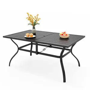 PHI VILLA 60'' Outdoor Dining Table for 6 with E-Coating Metal, 1.57" Umbrella Hole, All-Weather Resistant Rectangular Design Deals for You