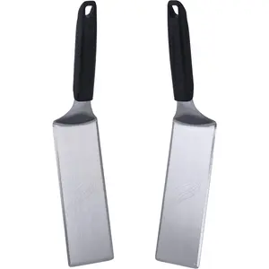 Extra Long Griddle Spatula Set of 2- Heavy Duty Stainless Steel Flat Top BBQ Grill Accessories, Non-Slip Plastic Handle, Heat Resistant, Dishwasher Easy to Clean