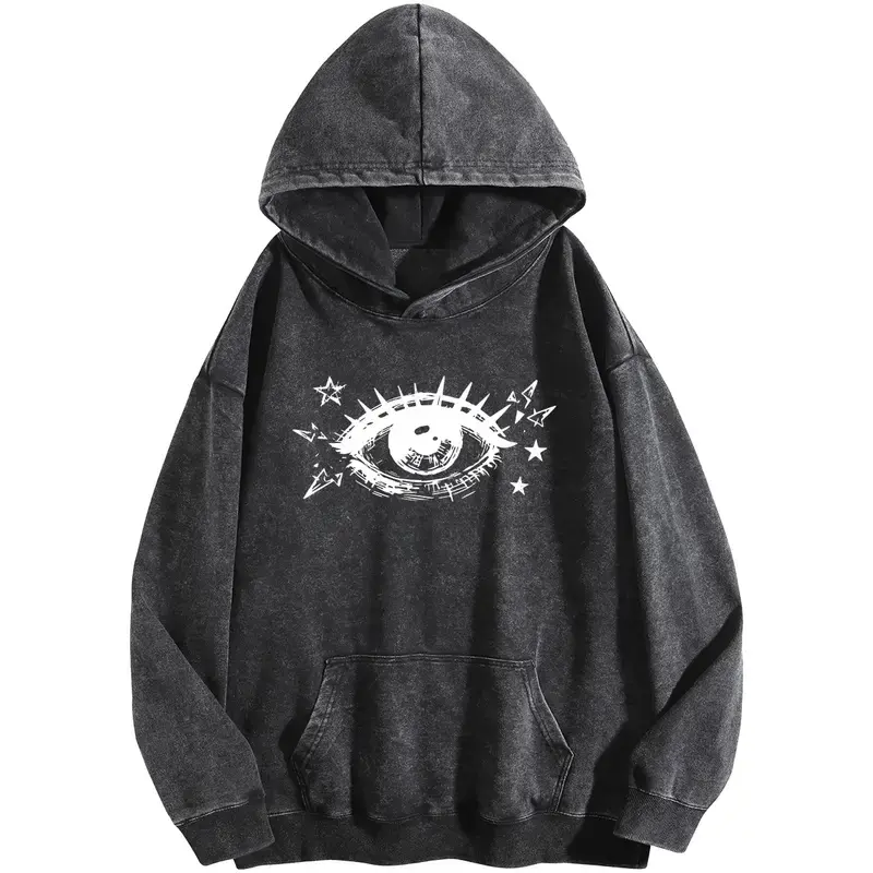 Evil Eye Washed Hoodie, Oversized Menswear And Women Menswear Tops, Gym Pump Cover, Hip Hop Y2K Graphic Apparel, Gift For Him